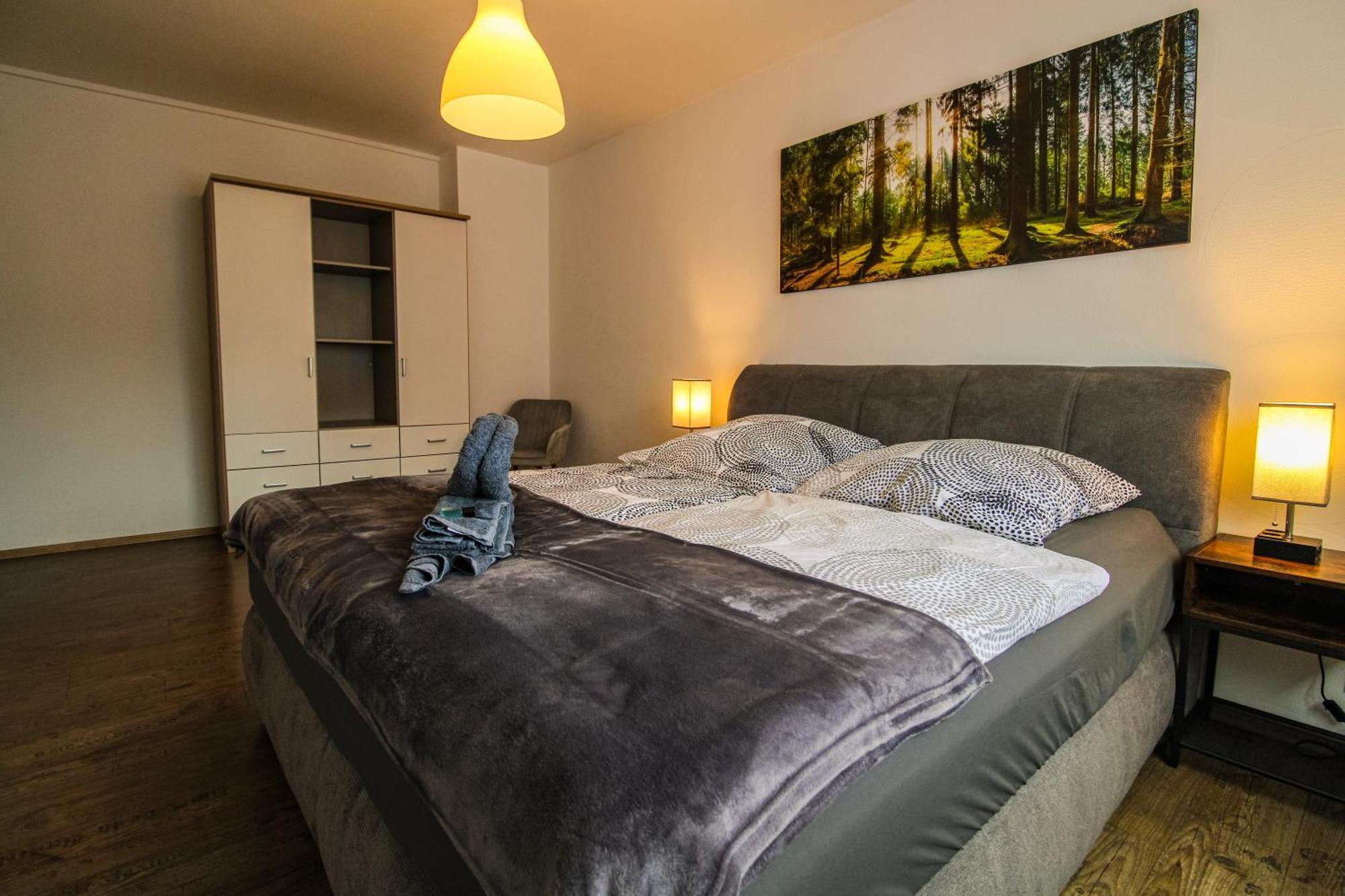 Moderne Sky Netflix Terrasse Burgblick Boxspringbett Waschtrockner Apartment Bullay